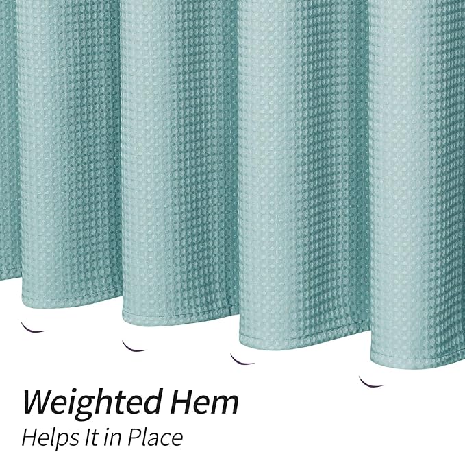MitoVilla Teal Blue Cloth Shower Curtain 72 x 78, Turquoise Long Waffle Fabric Shower Curtains for Modern Luxury Bathroom Decor, Heavy Duty Hotel Spa Shower Curtains 78 inch Long
