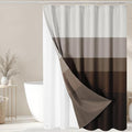 Nesphy Shower Curtain and Liner, Brown Ombre Striped 3 in 1 Shower Curtain and PEVA Liner Set with 12 Rust-Resistant Metal Hooks, Waterproof Fabric Shower Curtains for Bathroom, 72 W x 72 H