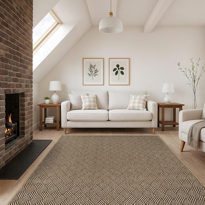 Easy Jute Rugs 6x9 Herringbone Natural Color Living Room Indoor Outdoor Area Rug for Patio and Kitchen Rug High Traffic Washable Easy to Clean Solid Boho Woven Design Carpet (6 x 9)