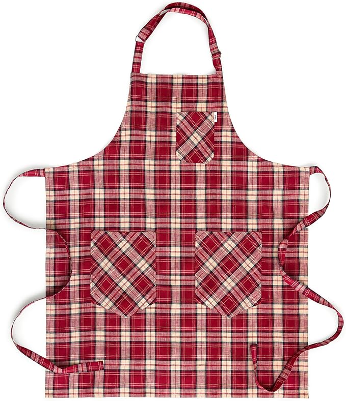 Solino Home Linen Bib Apron for Men & Women - 33 x 30 Inch Kitchen Apron with Front Pockets - Handcrafted from European Flax