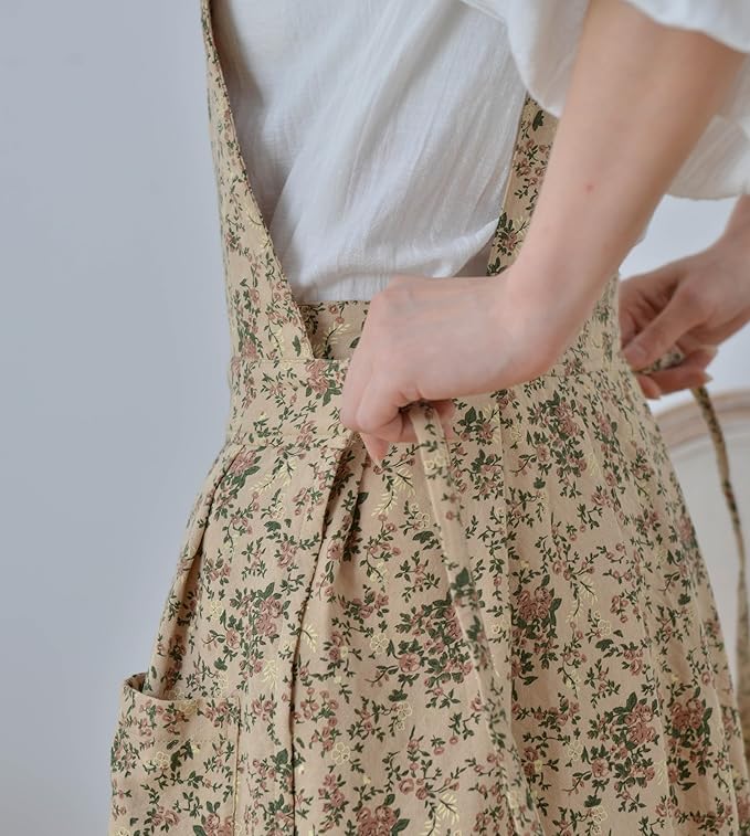 Japanese apron Women-Cross Back Apron for Women with Pockets, Pinafore Aprons, Womens Cotton Linen Apron