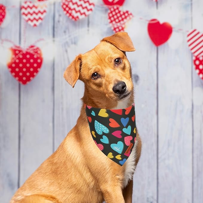 ADOGGYGO Valentine Dog Bandanas 2 Pack, Triangle Reversible Love Heart Scarf, Premium Durable Fabric, Pet Valentine Bandana for Medium Large Dogs (Large)