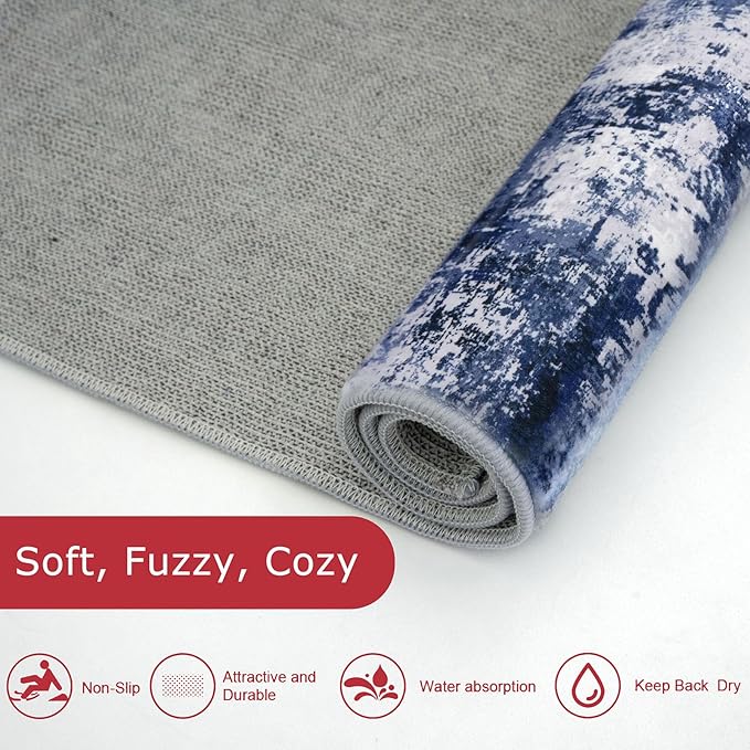 KOZYFLY Small Area Rug 2x3 Rug Entryway Rugs Indoor Non-Slip Modern Abstract Machine Washable Rug Navy Blue, Kitchen Mats for Floor Front Door Rug with Low Pile Small Carpet Floor Mats for Home