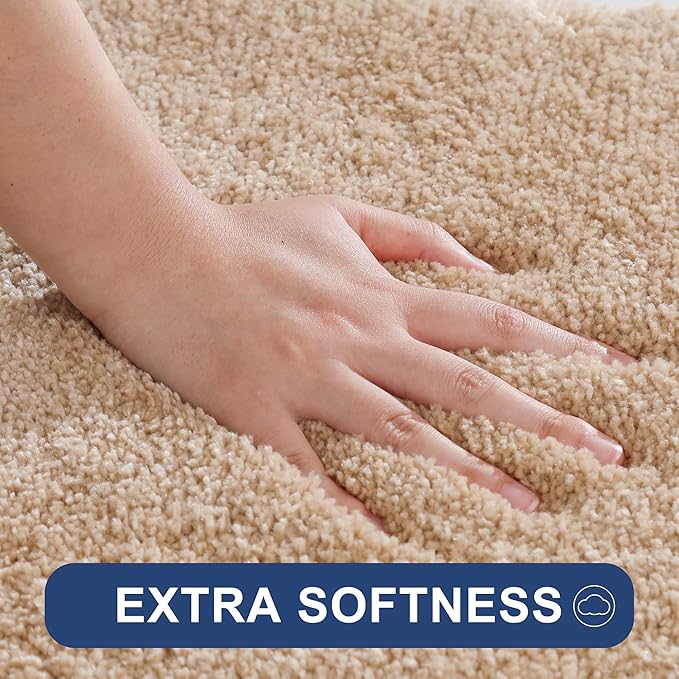 COSY HOMEER Bath Rugs for Bathroom Extra Thick - Anti-Slip Bath Mats Soft Plush Yarn Shaggy 100% Strong Mirco Polyeste Mat Living Room Bedroom Mat Floor Water Absorbent(Beige,24x48 - Inches)