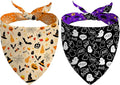 Halloween Dog Bandanas Reversible 2 Pack Large, Orange Black Spider Web Ghost Cute Halloween Pet Bandanas for Dogs Adjustable Triangle Holiday Scarves for Medium Large Extra Large Boy Girl Dogs