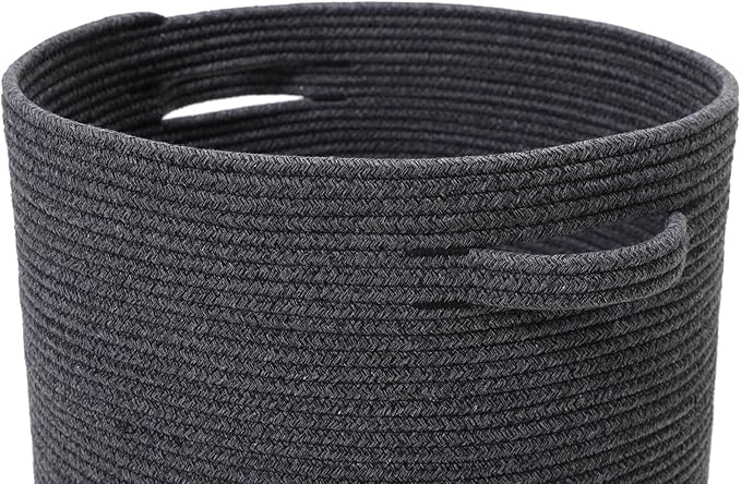 16" x 16" x 18" Extra Large Storage Basket with Lid, Cotton Rope Storage Baskets, Laundry Hamper, Cloth Bin, for Clothes Towels Blankets Pillows Storage in Living Room, All Black Grey Mix Basket