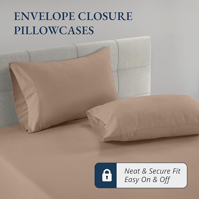 LANE LINEN King Fitted Sheet, 100% Organic Cotton, 3-Piece Set (1 Fitted Sheet,2 Pillowcases), Percale Weave, Ultra Soft, Breathable,Fits Mattress Upto 15" Deep - Taupe (No Flat Sheet)