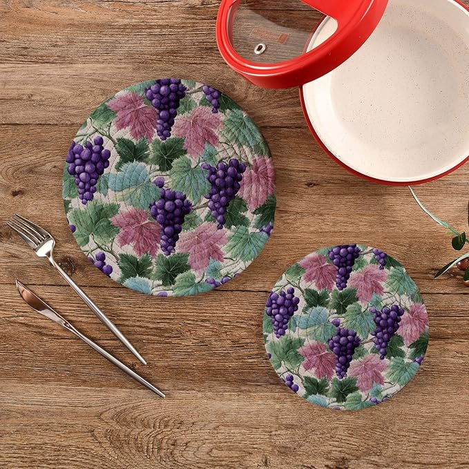 Boccsty Spring Summer Grape Trivets for Hot Pots and Pans Leaves Pot Holders 2PCS Hot Pads Kitchen Pot Holder for Counter Table Countertop Farmhouse
