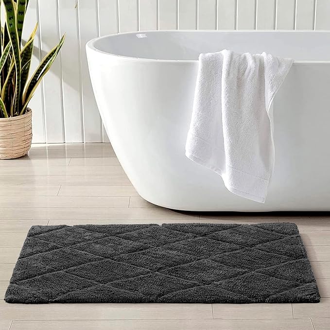 C23 Luxury 2200 GSM Heavyweight Bath Mat | 100% Tufted Cotton | 20"x32" Gray Yellow Thick & Plush Bathroom Rug | Ultra-Absorbent, Quick Dry, Anti-Slip Natural Latex Back, Machine Washable, 1 Piece