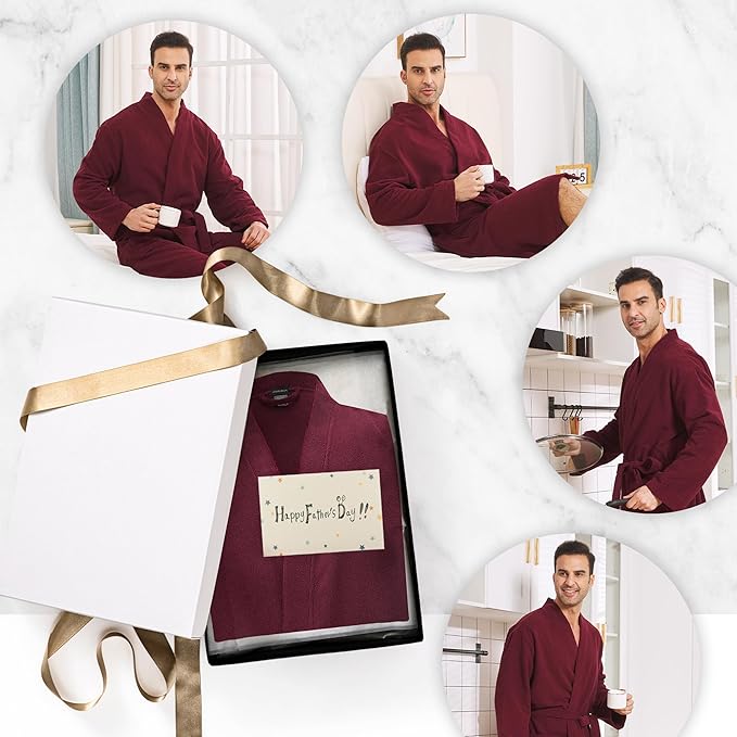 FashGudim Terry Cloth Robes for Men Big and Tall Short Mens Kimono Robe Super Absorbent Spa Bathrobe Calf Length With Pockets