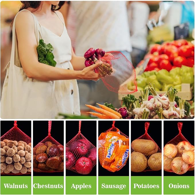 Sukh 90PCS Mesh Produce Bags - 24Inch Mesh Vegetable Bags Onion Storage Net Produce Seafood Net for vegetables Storage Fruits Seafood and Other Agricultural Products Red