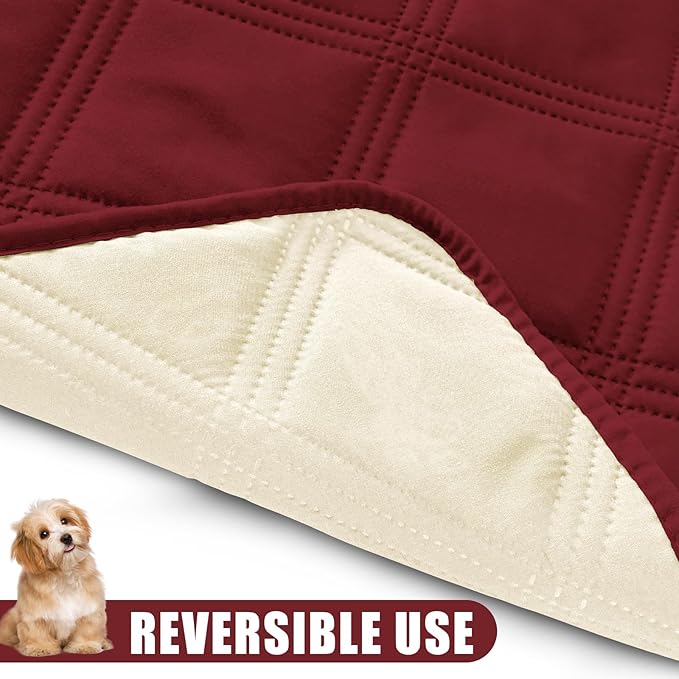 Smiry Waterproof Dog Bed Cover Blanket 52x82, Soft Reversible Pet Blanket, Washable Leakproof Cats Dogs Couch Cover for Sofa, Couch, Furniture, Lattice, Wine Red/Beige