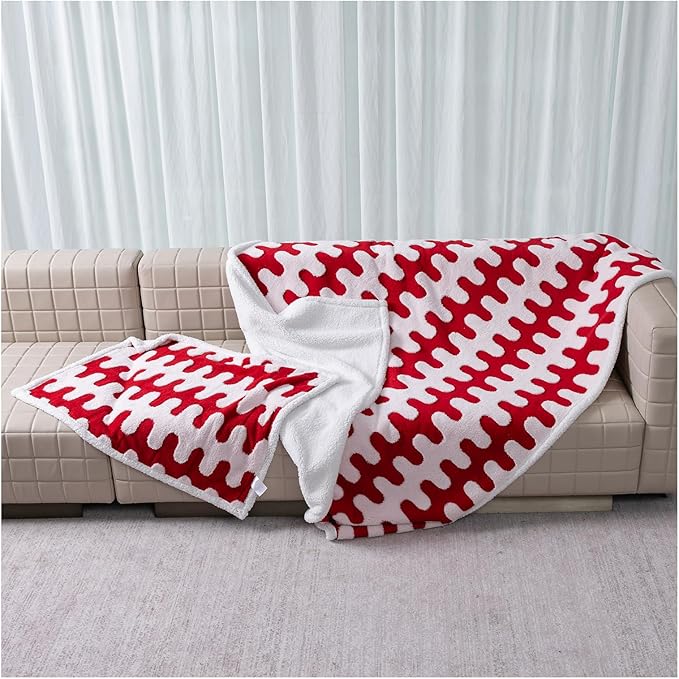 Maidewow Waterproof Pet Blanket,Dog Bed Covers Couch Sofa Stylish Jacquard Pets Throw Blankets for Puppy Cats Washable Reversible Furniture Protection Covers (Red Wave,XL)