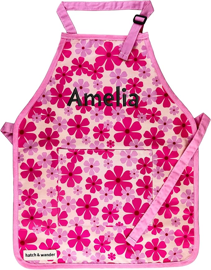 hatch & wander Kids Apron | Fun Kids Aprons for Cooking or Gardening | 4 Fun Designs & 2 Sizes | Kids Painting Apron