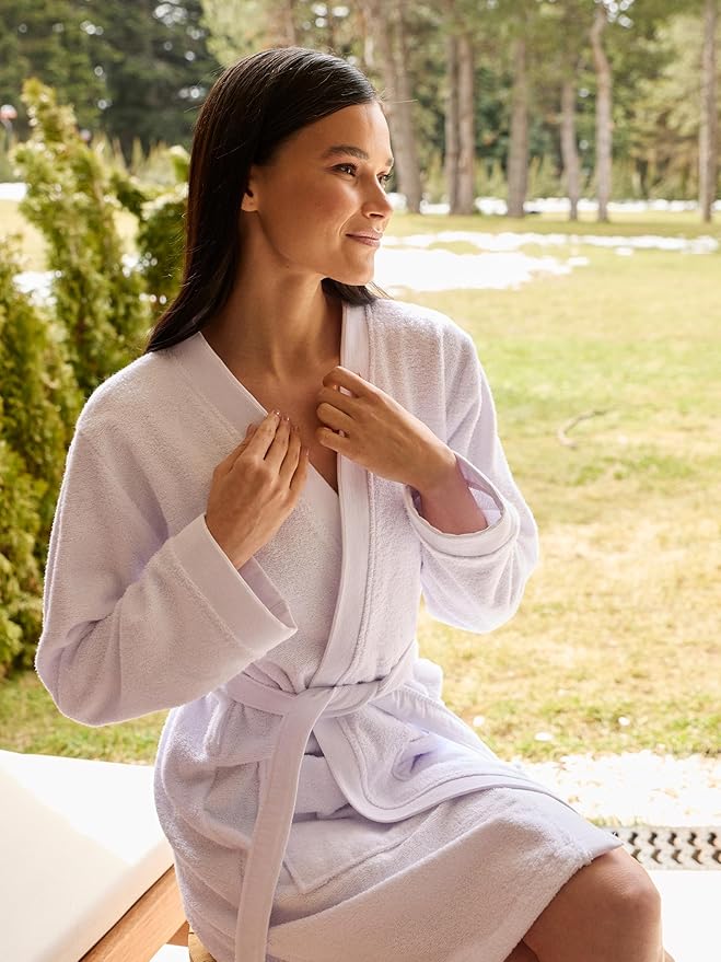 Seritaine Short Robes for Women, 100% Turkish Cotton Womens Robe, Luxury, Terry Cloth Long Spa Bathrobe