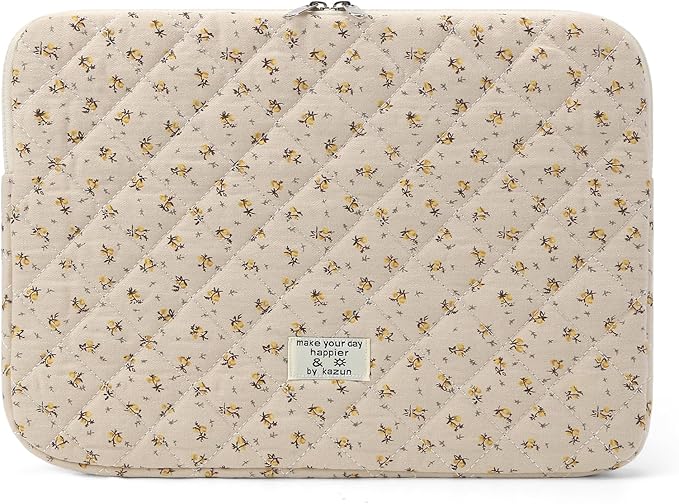 Puffy Laptop Sleeve 13-15.6 Inch Cute Quilted Laptop Protective Case Padded Floral Computer Sleeve for MacBook (A-Yellow, 15 Inch)