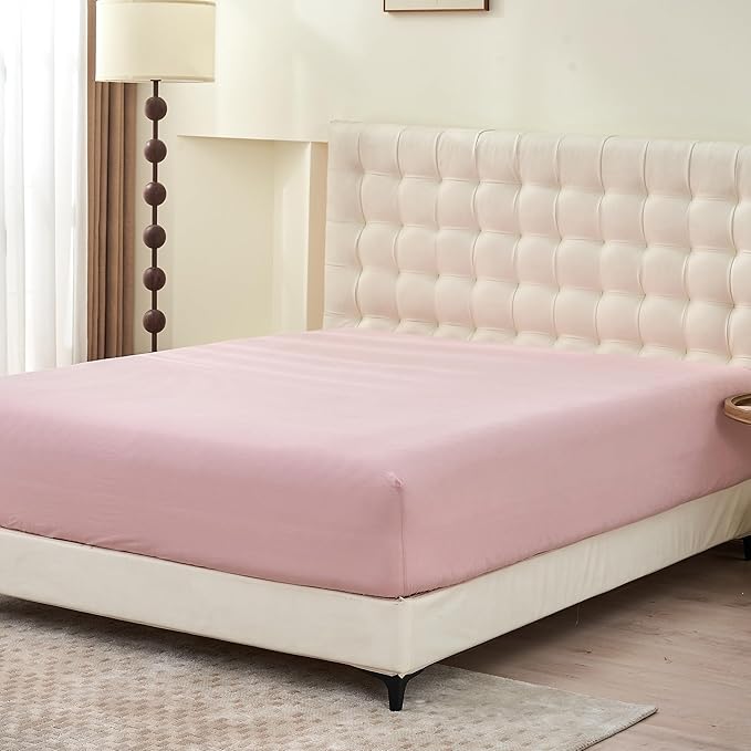Simple&Opulence Belgian Linen Sheet Set Solid Color - 4 Pieces (1 Flat Sheet & 1 Fitted Sheet & 2 Pillowcases) Natural Flax Cotton Blend Soft Bedding Breathable Farmhouse - Pale Pink, King Size