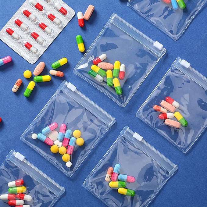 Zonon Pill Pouch Bags Zippered Reusable Pill Baggies Clear Plastic Bags Self Sealing Travel Medicine Organizer Storage with Slide Lock for Cod Liver Oil, and Small Items(24 Pieces)