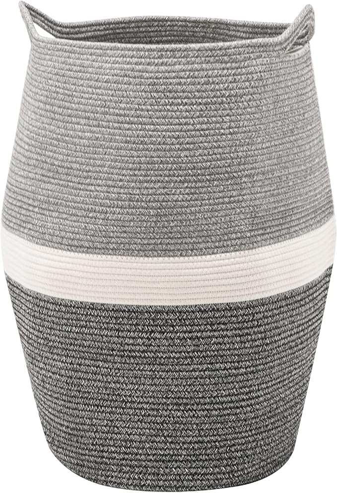 Cotton Rope Laundry Hamper by YOUDENOVA, 105L - Woven Collapsible Laundry Basket - Clothes Storage Basket for Blankets, Laundry Room Organizing, Bedroom Storage, Clothes Hamper – Dark Grey
