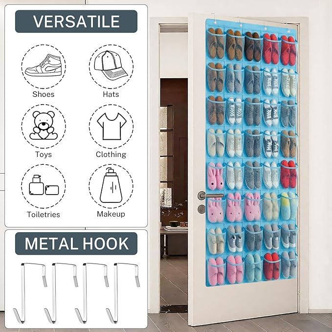 Hualleko 40-Pocket Over the Door Shoe Organizer - Large Mesh Pocket Hanging Shoe Organizer,Behind the Door Shoes Storage Holder Hanger
