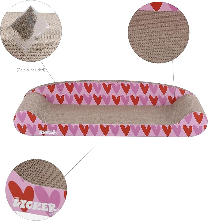 The LICKER Store CSR1004A Montego 27.5" Coastal Patterned Cardboard Lounge Bed Cat Scratcher with Catnip, Pink/Red