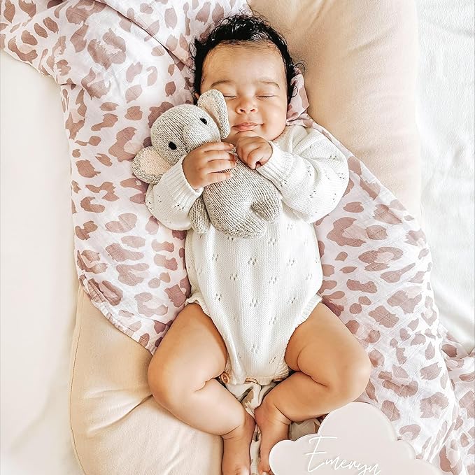 LifeTree Baby Muslin Swaddle Blankets Girl Newborn Receiving Blanket with Headband Bow Set Baby Blush Leopard Print Nursery Swaddle Wrap