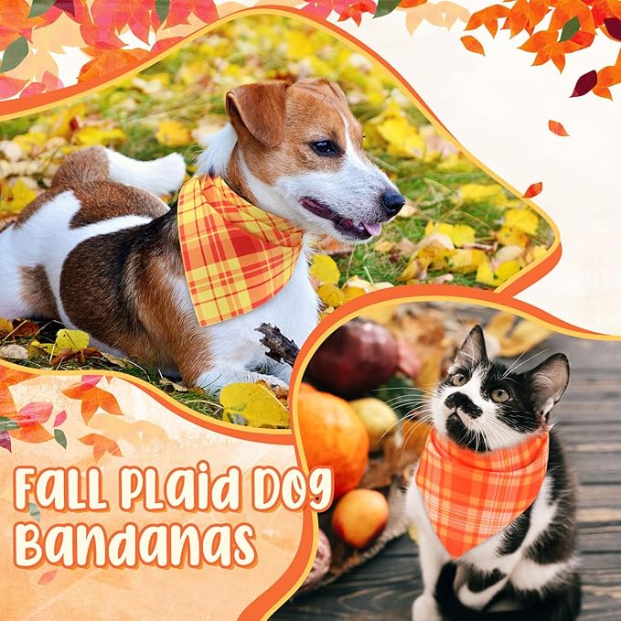 Abbylike 50 Pcs Thanksgiving Dog Bandanas Bulk Plaid Bandanas for Dogs Triangle Kerchief Bib Scarf for Pets Fall Costume Photo Props Accessories Pet Shops Groomers, 25 Styles (19.7 x 13.8 x 13.8)