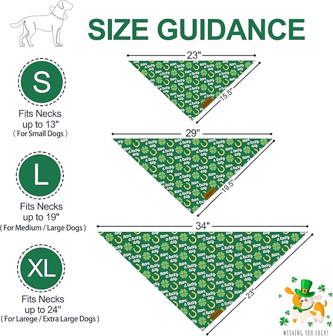 THLOH St. Patrick's Day Dog Bandana - 2 Pack Triangle Shamrock Dog Bandanas, Reversible Lucky Pet Scarf for Boys & Girls, Premium Durable Fabric, Holiday Bandana for Medium and Large Dogs (Large)
