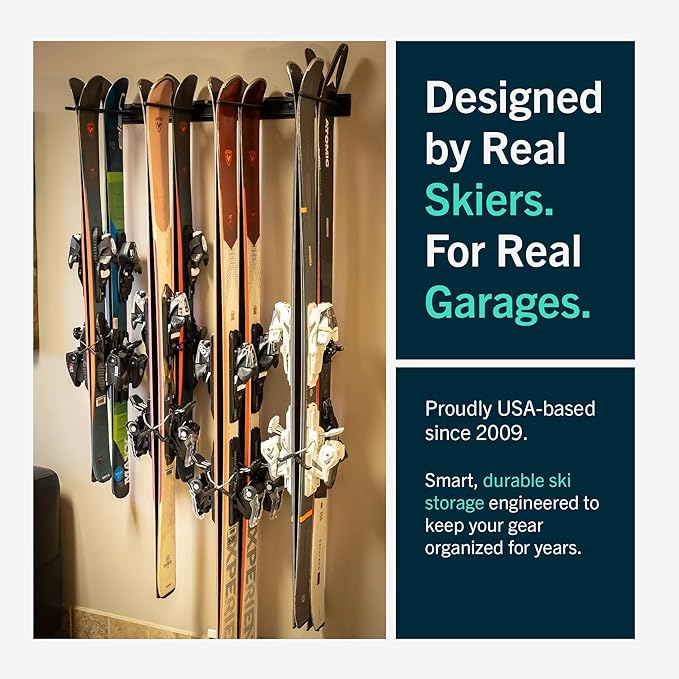 StoreYourBoard Ski Rack Wall Mount – Heavy-Duty Steel Ski Wall Mount Holds Up to 16 Pairs of Skis, Space-Saving Ski Rack for Garage, Home, or Cabin – Durable Wall Storage Organizer - Holds Up to 200lb