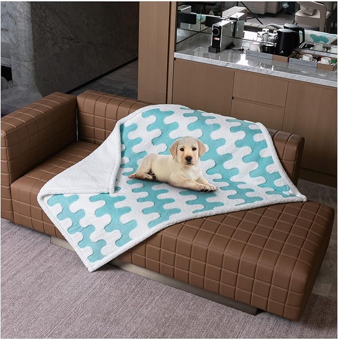 Maidewow Waterproof Pet Blanket,Dog Bed Covers Couch Sofa Stylish Jacquard Pets Throw Blankets for Puppy Cats Washable Reversible Furniture Protection Covers (Blue Wave,L)