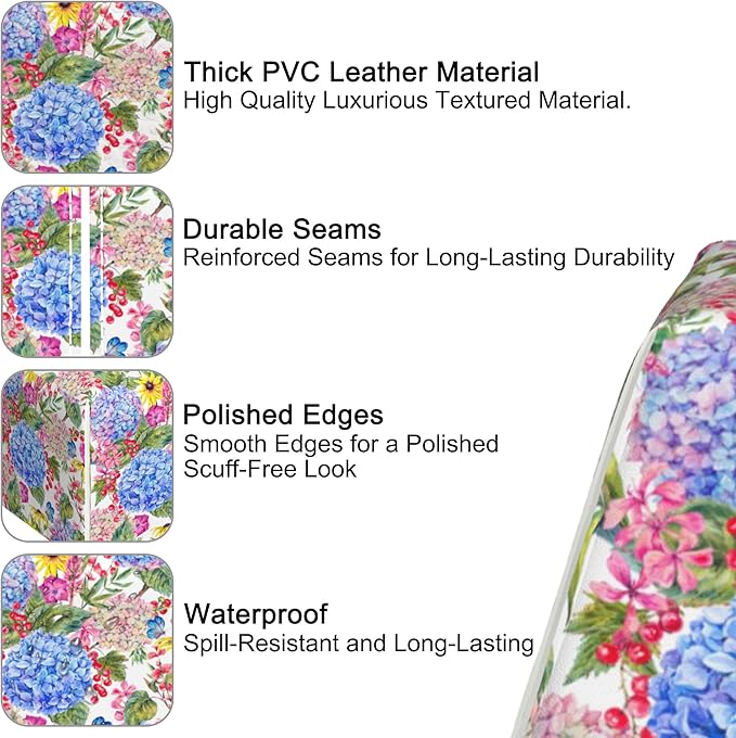Summer Blooming Floral Tissue Box Cover,Hydrangea PU Leather Tissue Box Holder Square,Modern Home Decoration for Bathroom Living Room Kitchen Office Car,5.2"×5.2"×5.2"