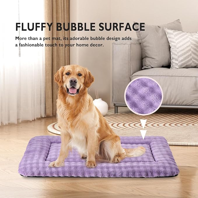 Yaning Dog Bed Mat Crate Pad for Large Dogs, Washable Soft Pet Sleeping Mat Kennel Pad with 3D Bubble Pattern, Dusty Purple, 42"x 28"