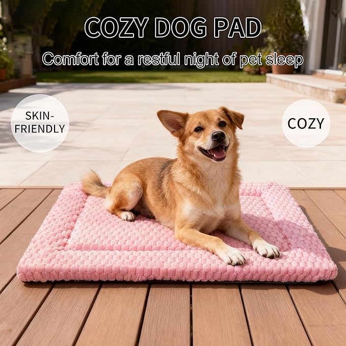 Fogkiss Dog Bed Mat, Reversible Dog Crate Pad - Washable Kennel Mat with Soft Support Foam, Flat Kennel Pad for Dogs & Cats, Double Pet Bed Perfect for Cage (Pink, 30" L x 20" W x 1.5" Th)