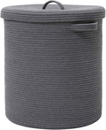 Cottonphant 16" x 16" x 18" Extra Large Storage Basket with Lid, Cotton Rope Storage Baskets, Laundry Hamper, Cloth Bin, for Clothes Towels Blankets Pillows Storage in Living Room, All Dark Grey