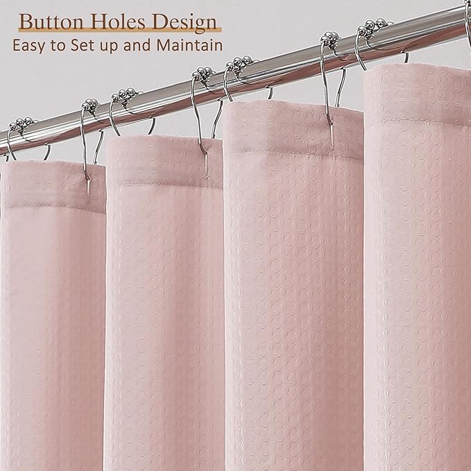 Ebesto Pink Long Shower Curtain 84 Inch Length 1 Piece, Embossed Textured Soft Fabric Bathroom Shower Curtain, Water Repellent Machine Washable Cloth Hotel Spa Bath Decor, 72Wx84L Inches