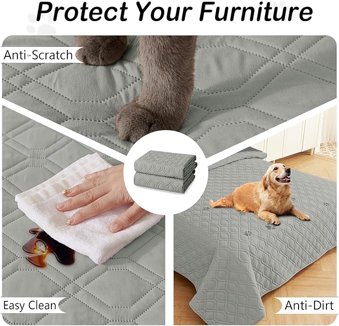 hyha Waterproof Dog Bed Blanket, Soft Pet Blankets, Waterproof Couch Cover for Dogs, Reversible Sofa Covers Washable for Furniture (82x120 Inch, Grey/Dark Grey)