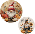 Autumn Gnome Trivet Mat 2PCS Fall Leaves Pumpkin Round Woven Potholders Kitchen Table Countertop Protector Hot Pads Farmho