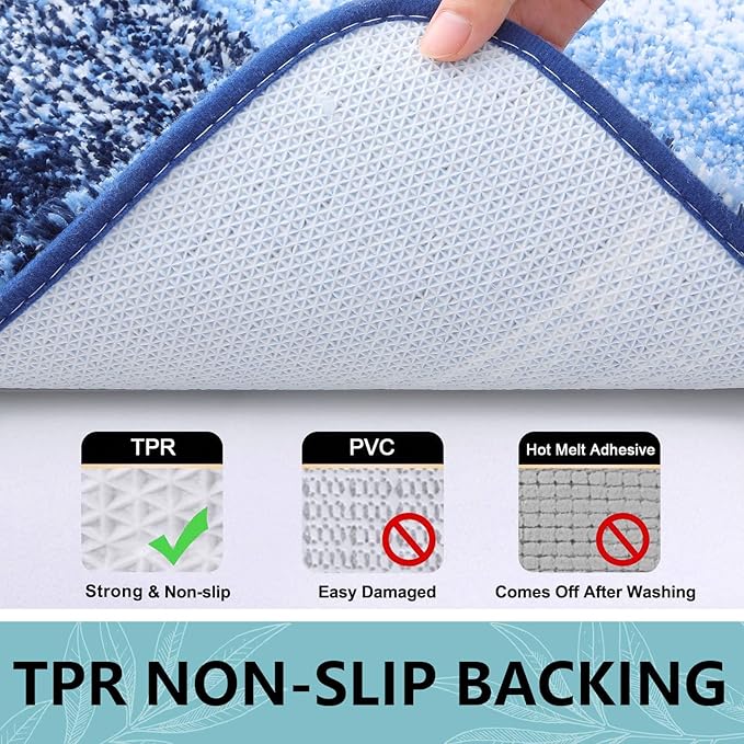 Arotive Microfiber Bathroom Rugs, Shaggy Soft and Absorbent Bath Rug, Non-Slip, Thick Plush Machine Washable Dry Bath Mats for Bathroom, Tub and Shower, 40x32, Blue, Rectangular