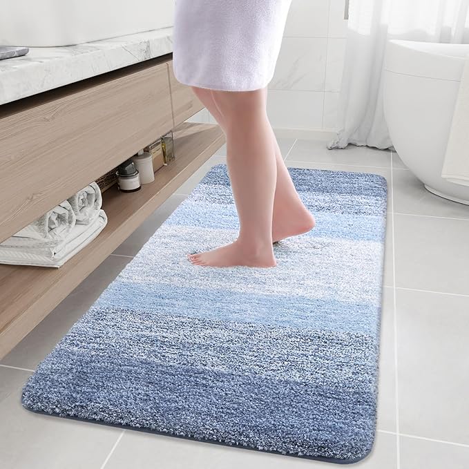 Arotive Microfiber Bathroom Rugs, Shaggy Soft and Absorbent Bath Rug, Non-Slip, Thick Plush Machine Washable Dry Bath Mats for Bathroom, Tub and Shower, 54x24, Light Blue, Rectangular