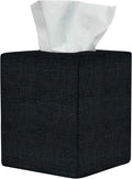 Black Tissue Box Cover, Cute Linen Fabric Decorative Square Tissue Box Holder/Organizer for Bathroom Vanity Countertop/Office/Nightstand/Desk