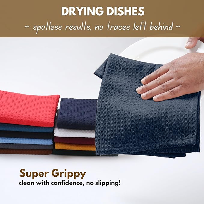 Native Fab 12 Pack Waffle Dish Cloths - 100% Cotton, Absorbent, Quick Drying, Reusable Towels for Cleaning, Cooking, Baking - Great for Home, Restaurants, Versatile Use - 12"x12" - Navy Blue