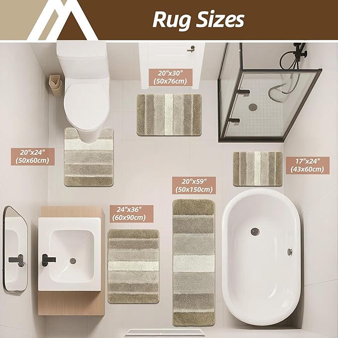 COSY HOMEER Bathroom Rugs 30"x20", Ultra Soft Absorbent Bath Mat with Non-Slip TPR Backing, Machine Washable Shaggy Rug for Bathroom Floor, Beige
