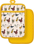 Slohif Silcone Chicken Pot Holders for Kitchen - 100% Cotton Yellow Cute Oven Potholders with Pockets, Heat Resistant Square Thick Hot Pads, House New Home Baking Baker Gifts,2pack