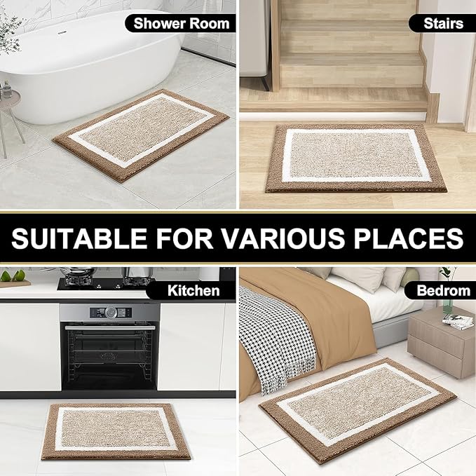 OLANLY Bathroom Rugs 24x16, Extra Soft and Absorbent Microfiber Bath Mat, Non-Slip, Machine Washable, Quick Dry Shaggy Bath Carpet, Suitable for Bathroom Floor, Tub, Shower (Small, Tan)