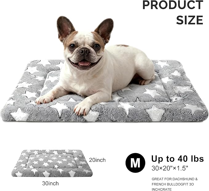 Fogkiss Dog Bed Mat, Reversible Crate Pad & Durable Dog Bed - Machine Washable Kennel Mat with Ultra Soft for Medium Dogs (Cool/Warm), 30" x 20", Grey&Star