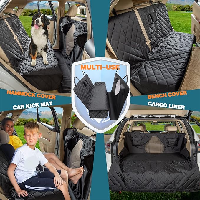 YEENIS Car Seat Cover for Dogs - All Covered Back Bench Cover with Mesh Window - Hammock Combination - Detachable - Suitable for Most Vehicles (Black, X-Large)