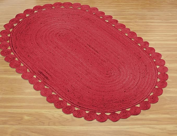 Runner - Oval Rug 6x12 Area Rug Kilim Rug Red Solid Design 0.27 inches ThickIndoor Outdoor Rug Flatweave Rug High Traffic Area Home & Foyer Corridor Hallway & Stair Runner