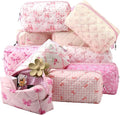 Paterr 10 Pcs Quilted Makeup Bag Bulk Cotton Floral Cosmetic Bag Women Girls Bridesmaid Gifts Cute Makeup Pouch Coquette Aesthetic Travel Toiletry Organizer(Pink Bow,6.30 x 3.94 Inches)