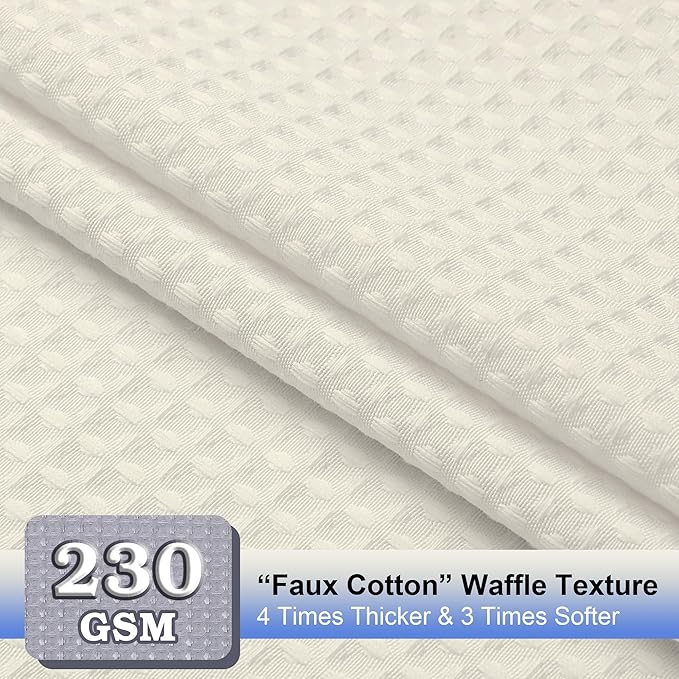 OVZME Extra Long Shower Curtain Set - 84 Inch Long Waffle Weave Heavy Duty Cloth Shower Curtain for Bathroom, Luxury Weighted 230GSM Bath Curtain Set with 12 Plastic Hooks, 72x84, Cream