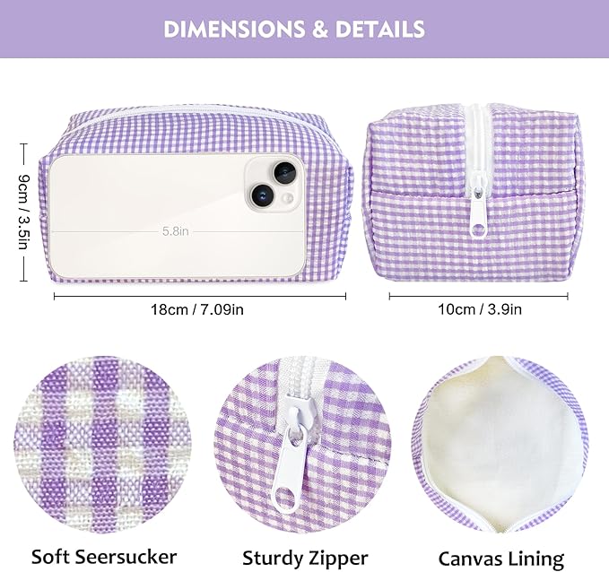 STARDW Checkered Makeup Bag Cute Cosmetic Bags for Women and Girls, Travel Toiletry Bag, Small Zipper Makeup Pouch, Purse Organizer Pouches Canvas Lining